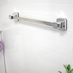 Showerdrape Pushloc Chrome Steel Suction Wall 540mm Towel Rail & Mounting Squares in Silver