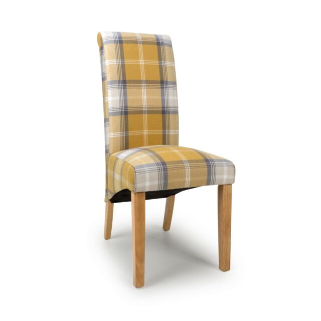 Shankar Karta Scroll Back Check Yellow Dining Chair - image 1