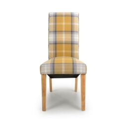 Shankar Karta Scroll Back Check Yellow Dining Chair - thumbnail 4