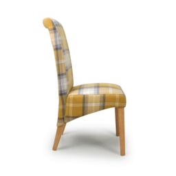 Shankar Karta Scroll Back Check Yellow Dining Chair - thumbnail 3