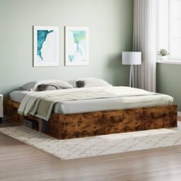 Berkfield Home Bed Frame Smoked Oak 200x200 cm in Brown - thumbnail 1
