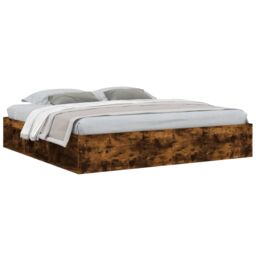 Berkfield Home Bed Frame Smoked Oak 200x200 cm in Brown - thumbnail 2