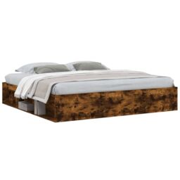 Berkfield Home Bed Frame Smoked Oak 200x200 cm in Brown - thumbnail 3