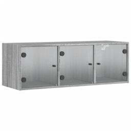 Berkfield Home Wall Cabinet with Glass Doors Grey Sonoma 102x37x35 cm - Size: 102 x 37 x 35 cm - thumbnail 2