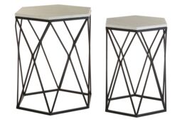 Orsina Industrial Design Set Of Two Hexagonal Side Tables, Versatile Table For Livingroom, Everyday Use Lounge Table in White - thumbnail 2
