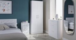 Swift Devon 3 Piece Bedroom Set (Wardrobe, Chest & Bedside) in White Matt - Ready Assembled - thumbnail 1