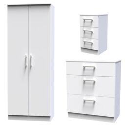 Swift Devon 3 Piece Bedroom Set (Wardrobe, Chest & Bedside) in White Matt - Ready Assembled - thumbnail 2