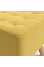 Living and Home Bright Yellow Linen Padded Wooden Leg Square Footstool - thumbnail 5