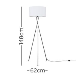 ValueLights Camden Polished Chrome Tripod Floor Lamp with White Drum Lamp Shade - thumbnail 8