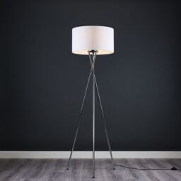 ValueLights Camden Polished Chrome Tripod Floor Lamp with White Drum Lamp Shade - thumbnail 3