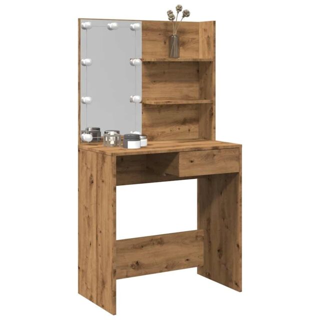 Berkfield Home Dressing Table with LED Artisan Oak 74.5x40x141 cm in Brown - image 1