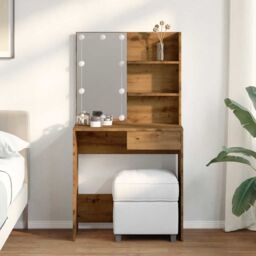 Berkfield Home Dressing Table with LED Artisan Oak 74.5x40x141 cm in Brown - thumbnail 3