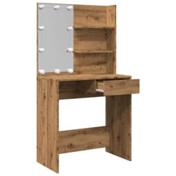 Berkfield Home Dressing Table with LED Artisan Oak 74.5x40x141 cm in Brown - thumbnail 9
