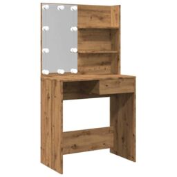 Berkfield Home Dressing Table with LED Artisan Oak 74.5x40x141 cm in Brown - thumbnail 8