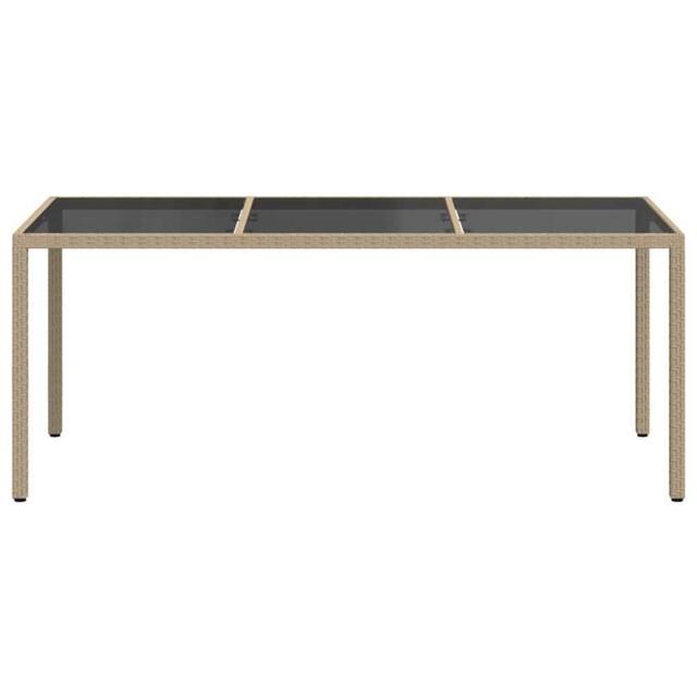 Berkfield Home Garden Table Beige 190x90x75 cm Tempered Glass & Poly Rattan - Size: 190 x 90 x 75 cm - image 1