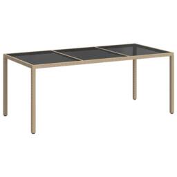 Berkfield Home Garden Table Beige 190x90x75 cm Tempered Glass & Poly Rattan - Size: 190 x 90 x 75 cm - thumbnail 3