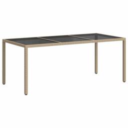 Berkfield Home Garden Table Beige 190x90x75 cm Tempered Glass & Poly Rattan - Size: 190 x 90 x 75 cm - thumbnail 5