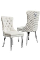 Groundlevel Set Of 2 Plush Velvet Dining Chairs with Lion Head Knocker in Natural - thumbnail 2