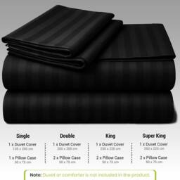 Grace Premium Satin Stripe Duvet Cover Set Soft Breathable Bedding in Black - Size: Double - thumbnail 6