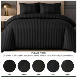 Grace Premium Satin Stripe Duvet Cover Set Soft Breathable Bedding in Black - Size: Double - thumbnail 7