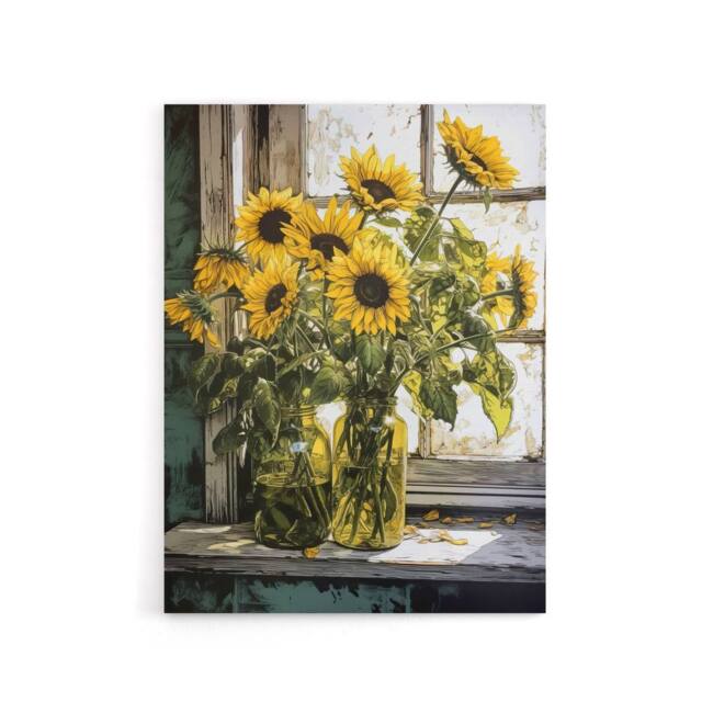 "Artery8 Sunflower Vases Still Life Canvas Wall Art Print in Yellow - Size: W24"" x H32""" - image 1