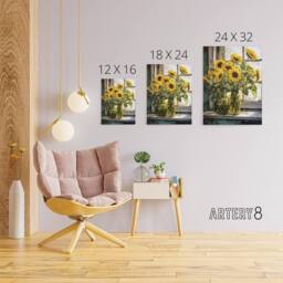 "Artery8 Sunflower Vases Still Life Canvas Wall Art Print in Yellow - Size: W24"" x H32""" - thumbnail 4