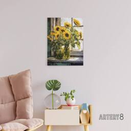 "Artery8 Sunflower Vases Still Life Canvas Wall Art Print in Yellow - Size: W24"" x H32""" - thumbnail 3