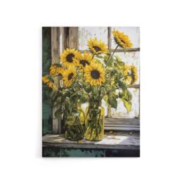 "Artery8 Sunflower Vases Still Life Canvas Wall Art Print in Yellow - Size: W24"" x H32""" - thumbnail 1