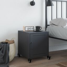 Berkfield Home Bedside Cabinet Anthracite 36x39x43.5 cm Steel in Black - thumbnail 3