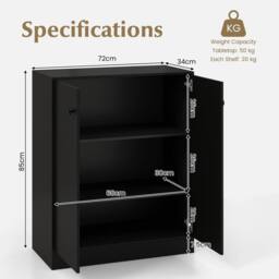 Costway 2-Door Storage Cabinet Buffet Cabinet w/ 3 Shelves Sideboard Kitchen Hallway in Black - thumbnail 2