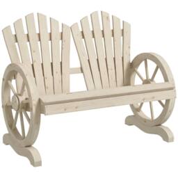 OUTSUNNY 2 Seater Garden Bench w/ Wheel-Shaped Armrests Natural Wood - thumbnail 2