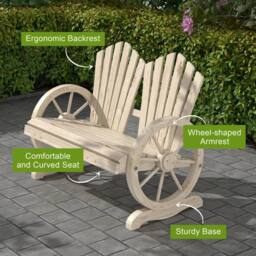 OUTSUNNY 2 Seater Garden Bench w/ Wheel-Shaped Armrests Natural Wood - thumbnail 4