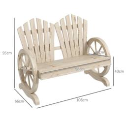 OUTSUNNY 2 Seater Garden Bench w/ Wheel-Shaped Armrests Natural Wood - thumbnail 3