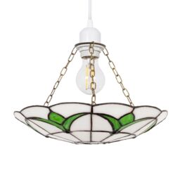 Happy Homewares Traditional Stained Glass Tiffany Pendant Light Shade with Vibrant Leaves in Green
