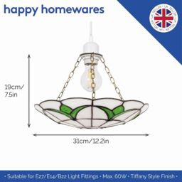 Happy Homewares Traditional Stained Glass Tiffany Pendant Light Shade with Vibrant Leaves in Green - thumbnail 5