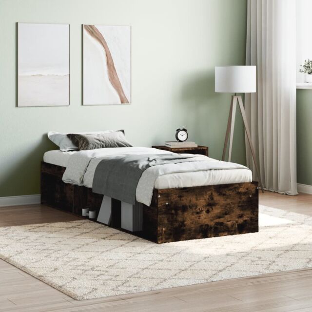 Berkfield Home Bed Frame Smoked Oak 75x190 cm Small Single in Brown - image 1