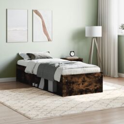 Berkfield Home Bed Frame Smoked Oak 75x190 cm Small Single in Brown - thumbnail 1