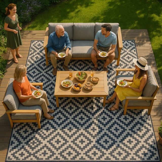 Valiant XL Waterproof Geometric Rug for Garden, Indoor & Outdoor Use - Grey Geometric 12ft x 9ft (360cm x 270cm) - Size: 366 cm x 274 cm - image 1