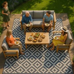 Valiant XL Waterproof Geometric Rug for Garden, Indoor & Outdoor Use - Grey Geometric 12ft x 9ft (360cm x 270cm) - Size: 366 cm x 274 cm - thumbnail 1