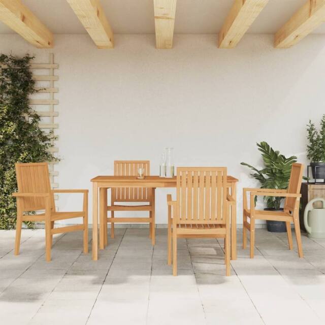 Berkfield Home 5 Piece Garden Dining Set Solid Wood Teak in Brown - image 1