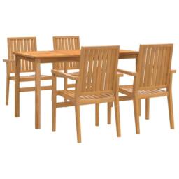 Berkfield Home 5 Piece Garden Dining Set Solid Wood Teak in Brown - thumbnail 2