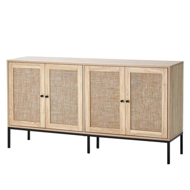 VOGREX Rattan Cabinet Storage with 4 Magnetic Doors & Shelves in Beige - image 1