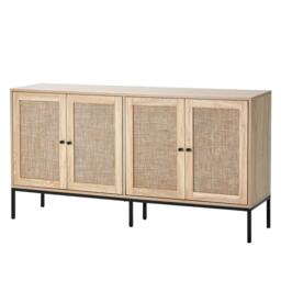 VOGREX Rattan Cabinet Storage with 4 Magnetic Doors & Shelves in Beige - thumbnail 1