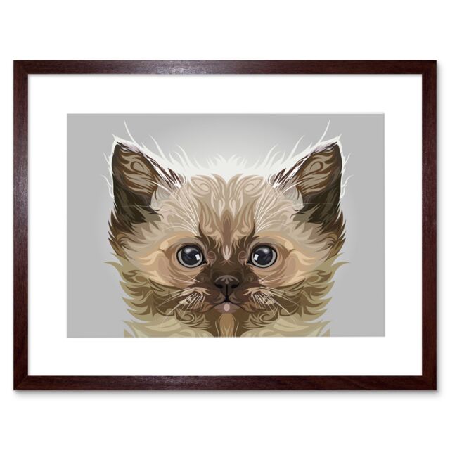 "Artery8 Wall Art Print Cat Persian Kitten Art Framed 9x7 inch in Brown - Size: W7"" x H9""" - image 1
