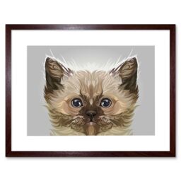 "Artery8 Wall Art Print Cat Persian Kitten Art Framed 9x7 inch in Brown - Size: W7"" x H9""" - thumbnail 1