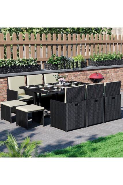 Home Discount 11Pc Garden Vida Cuba 10 Seater Rattan UKFR Fabric Garden Furniture in Black - image 1