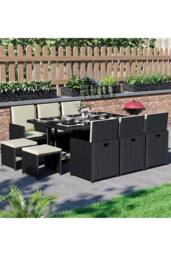 Home Discount 11Pc Garden Vida Cuba 10 Seater Rattan UKFR Fabric Garden Furniture in Black