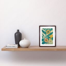 "Artery8 Wall Art Print Marigold Daisy Flowers Turquoise Leaves Bright Colourful Abstract Artwork Framed 9X7 Inch in Brown - Size: W7"" x H9""" - thumbnail 2