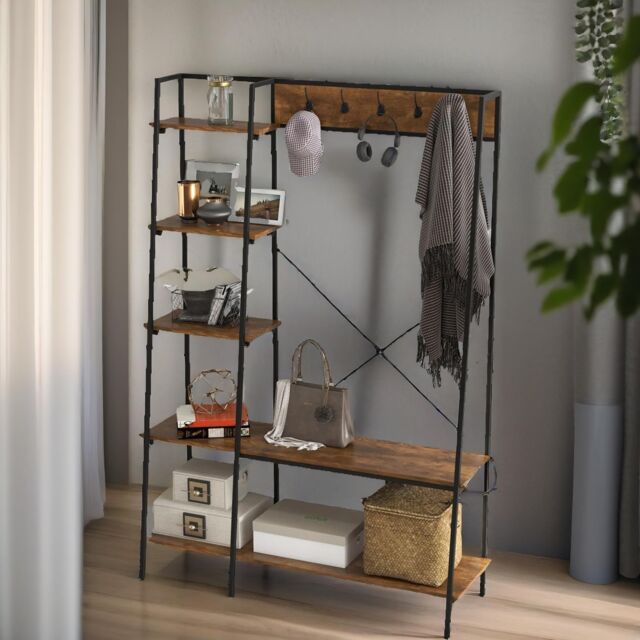 Rafaelo Mobilia Industrial Coat Hanger Stand With Shoe Storage Rustic Brown - image 1