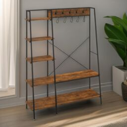 Rafaelo Mobilia Industrial Coat Hanger Stand With Shoe Storage Rustic Brown - thumbnail 2